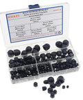 Nylon Acorn Hex Cap Nuts Assortment Kit In Metric Sizes M3 M4 M5 M6 M8 M10 Black Finish Smooth Rounded Head