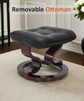 Black faux leather ottoman for Manual Recliner With Ottoman For RV And Small Spaces 360 Degree Swivel Black Faux Leather.