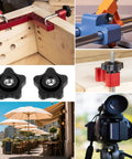 Heavy Duty 5/16 Black Star Knobs With Female Thread 4 Pack Ergonomic Wing Nuts for Workshop tools and setup.