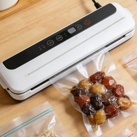 4 Pack Vacuum Sealer Heating Strips Nichrome Wire Replacement 450mm X 3mm on a sealing machine with vacuum-sealed food.