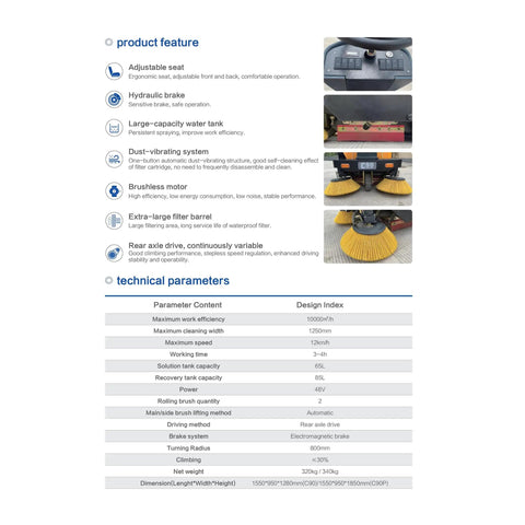 Heavy Duty Ride On Floor Sweeper For Warehouse Cleaning With 107K Sq Ft Per Hour Efficiency. Super Effective Industrial Cleaning Machine For Factories Streets And Large Area Maintenance Tasks Today
