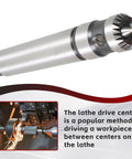 Side view: Findmall 2MT wood turning drive center for lathe; metal cylindrical tool with serrated drive tip