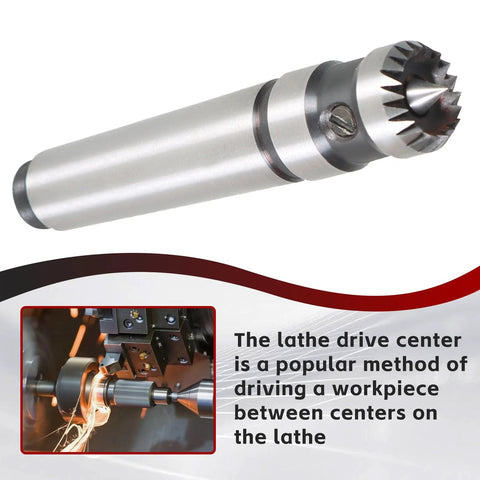 Side view: Findmall 2MT wood turning drive center for lathe; metal cylindrical tool with serrated drive tip