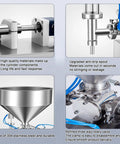 Close-up details of the Badass Heavy Duty Smooth Running Horizontal Pneumatic Liquid Filling Machine With 30L Hopper components.