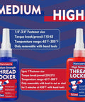 Blue And Red Thread Locker Kit For Nuts Bolts And Metal Fasteners, Medium And High Strength, Seals Against Leaks, 50 Ml Each, 2 Pack