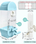 No Sweat Automatic Bird Feeder And Water Dispenser For Cages Spill Proof Transparent Container, blue, 800ml seed, 150ml water, 9.4in tall.