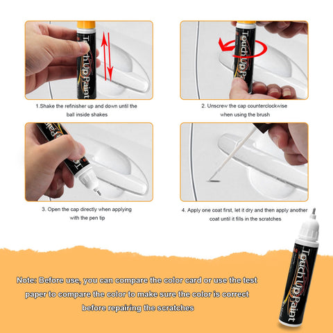 2 In 1 Touch Up Paint Pen For Cars Quick Dry Auto Scratch Remover Precision Metal Tip With Built In Brush application process