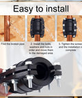 Pipe repair clamp, 1-inch diameter; black plastic body installed on copper pipe with bolts and washers