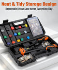 Awesome 16 Inch Rivet Nut Tool Kit With 15 Replaceable Mandrels And 287 High Grade Rivnuts For Metric And SAE Uses Plus Sturdy Storage Case open case with mandrels and rivnuts