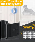 Heavy Duty Door Reinforcement Lock For Inward Swinging Doors Withstand 800 Lbs 8 Screws For Solid Mount in black color on a door