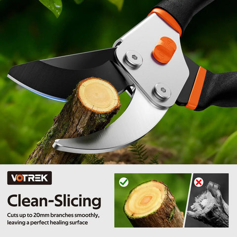 Heavy Duty Pruning Shears 8.5 Inch Pro Garden Pruner with Jam-Proof Spring cutting branch cleanly in garden