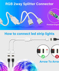 Illustration of LED Strip Connector Kit For 10mm 4 Pin 5050 RGB LED Lights Solderless Adapter with 2-way splitter.