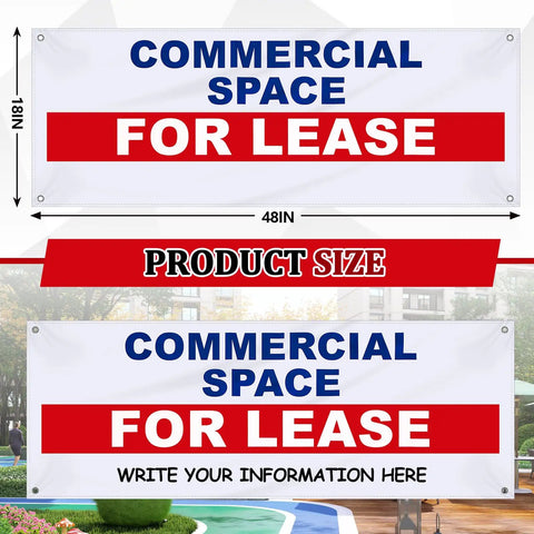 Prime Space For Lease Vinyl Banner Sign 18x48 Inch Heavy Duty Outdoor Advertising Weatherproof Sign With Metal Grommets For Shops Offices And Warehouses, front view