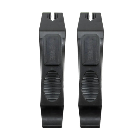 Close-up of black tire levers from Portable Bike Repair Kit With Multitool, 120 PSI Mini Pump, Tire Levers And Patches, 16 Piece Set.