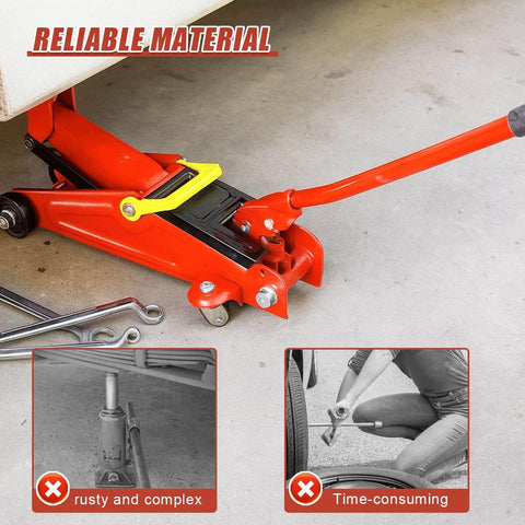 Beefy Heavy Duty Horizontal Hydraulic Jack Handle For Floor Jacks 2-3 Ton With Anti-Slip Grip installed on red jack