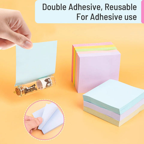 3x3 Inch Sticky Notes Bulk Pack With Eight Color Pads, 800 Sheets Total, Colorful Self Stick Notepads next to adhesive roll