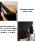 Killer Self Adhesive Egg Crate Acoustic Foam Panels 2 CM Thick showing installation process peel and paste for soundproofing.