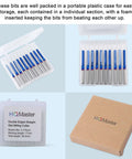HQMaster CNC router bits set, 10-pack; straight 1/8 in shank with blue-tipped 2-flute cutters in plastic cases.