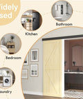 Image showing 6.6Ft Sliding Barn Door Hardware Kit With Low Clearance Aluminum Alloy Box Rail Interior Track Quiet Rollers And Shock Absorbers For A Smooth Noiseless Sliding Experience Easy To Install Black Finish For Home And Office installed in various rooms.