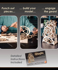 Person assembling a 3D Wooden Gear Clock Kit For Teens And Adults Snap Together Mechanical Clock With Moving Gears No Glue Or Tools Needed