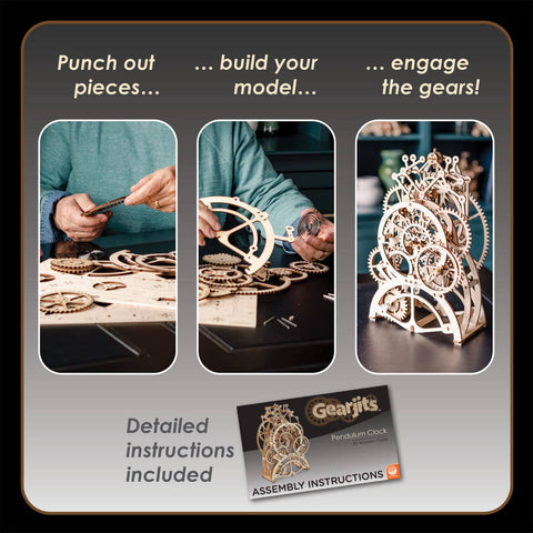 Person assembling a 3D Wooden Gear Clock Kit For Teens And Adults Snap Together Mechanical Clock With Moving Gears No Glue Or Tools Needed