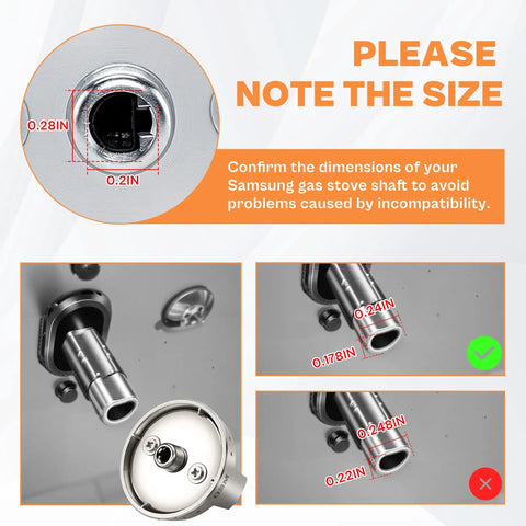 Size guide for Stove Knob Replacement Kit 5 Pack for Gas Range Oven Cooktop Controls, showing shaft dimensions.