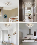Flush Mount Crystal Ceiling Light With 4 LED Bulbs Brushed Nickel Finish Clear Glass Shade in various room settings