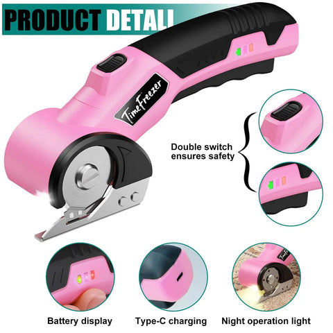 Heavy Duty 4V Electric Cardboard Cutter With Bright Led Light, ergonomic handle, battery display, safety switch for easy packing.