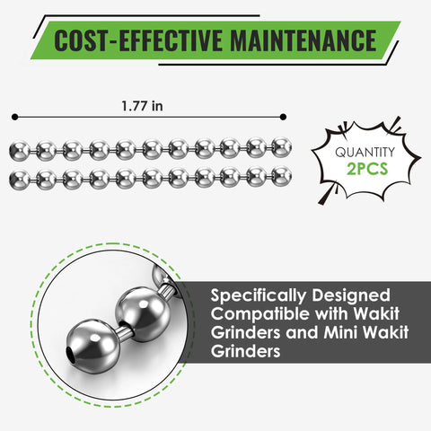 2 Pack Ball And Chain Replacement For Wakit Grinders And Mini Wakit, stainless steel bead chain, efficient herb grinding