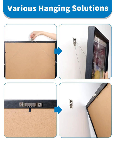 Steps demonstrating 111 Piece Picture Hanging Kit With Heavy Duty Drywall Hooks No Nail Claw Wall Mounts and setup methods.