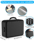 Go To Fireproof Document Bag With Lock 5200F Heat Resistant Safe Storage For Important Documents Passports And Laptop 8 Layer Insulated File Organizer Portable Home Travel Safe Water Resistant Black showing dimensions, aluminum foil lining, and handle design
