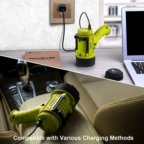 Rechargeable Spotlight Flashlight With Ultra Bright LED Beam Up To 2000000 Lumens IP67 Waterproof Long Run Time charging at home and car