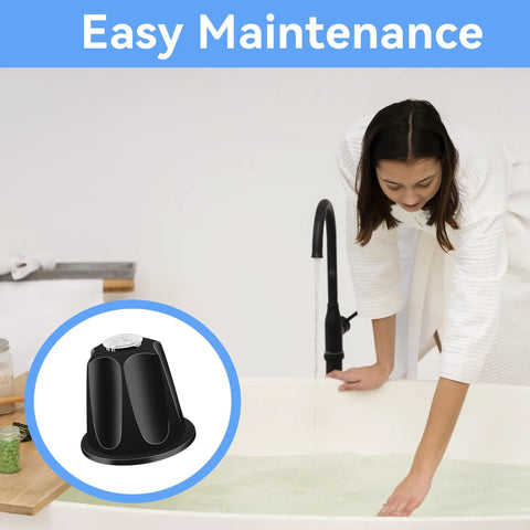 Woman enjoying bath with Matte Black 3-Piece Shower Knob Replacement Kit for Verve Tub Shower Handles displayed inset