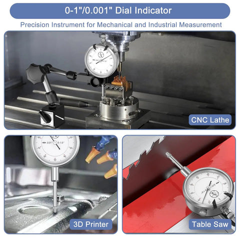Dial Indicator 0 To 1 Inch Range With 0.001 Inch Resolution Case Included Precision Measuring Tool on CNC lathe, 3D printer, and table saw.