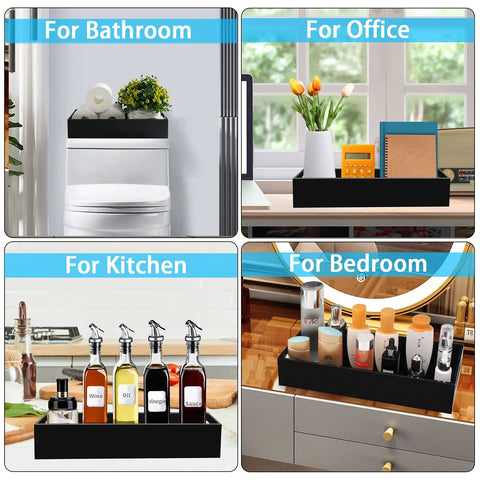 Black Acrylic Toilet Paper Holder With Storage And Tank Tray Modern Vanity Organizer in bathroom, kitchen, office, and bedroom.