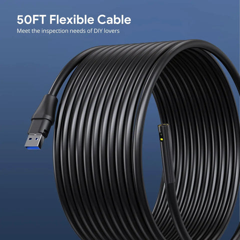 50 Foot Sewer Inspection Camera With Dual Lens Endoscope And Lights 1080P 5 Inch IPS Screen Split Screen View IP67 Waterproof 7.9mm