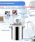 Top Shelf 304 Stainless Steel Vacuum Chamber For Resin And Silicone Degassing With Crystal Clear Dome and Quick Hookup Hose and parts.