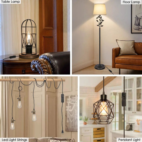Snag This Hella Useful 2 Pack Black Cord Lamp Dimmer Switch, Full Range Rotary Brightness Control, Straight Up Game Changer For Fixing Broken Floor Lamps And Table Lights Fast in a living space with various lamps.