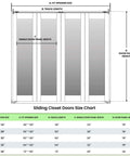 Size chart for Mirror Bifold Closet Doors Set With Sliding Hardware Kit For 72 Inch Wide By 80 Inch High, panel dimensions.