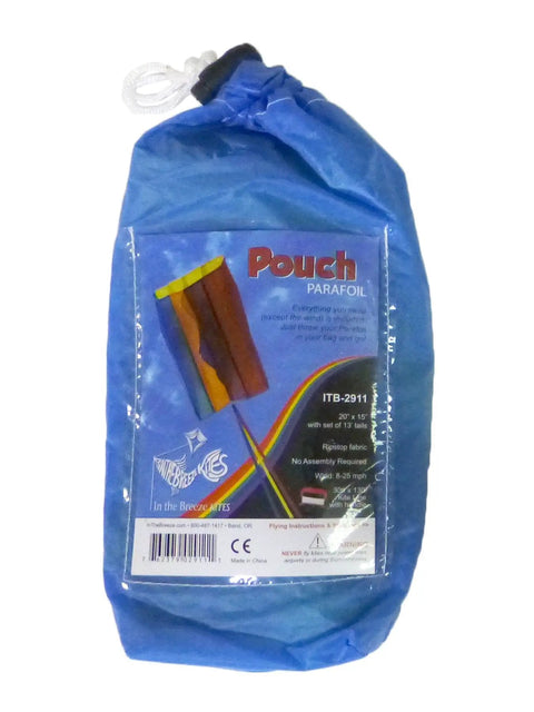 Rainbow Pouch Parafoil Kite Ready To Fly No Assembly Single Line Fun For Beginners And Kids Alike Lightweight Ripstop Construction Durable And Easy To Use 15 By 20 Inches Portable Breeze Kite For Sunny Day Flyouts blue packaging image