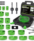 All In One 27 Piece Hole Saw Set Kit With High Carbon Steel Blades Range From Three Quarters Inch To Six Inches in case
