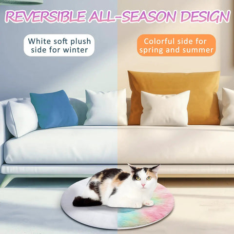 Self Heating Cat Bed 2 Pack Machine Washable Pet Mat Reversible Thermal Warm Round Dog Crate Pad Tie Dye design for seasonal comfort.