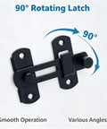90° rotating latch featuring smooth operation, part of Badass 2 Pack 4 Inch Matte Black Gate Latches Forged From Premium SUS304 Stainless Steel.