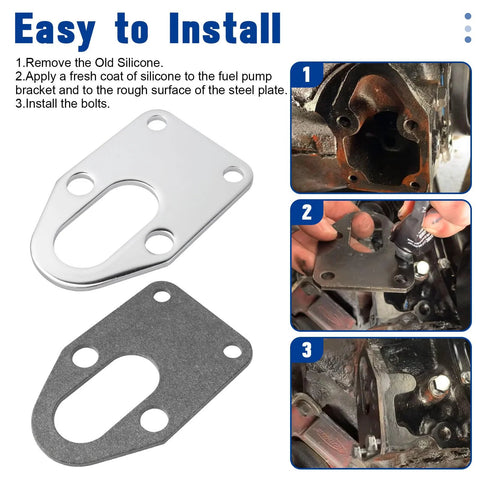 Fuel Pump Mounting Plate With Chrome Bolts For Chevy Small Block Engines 265 283 305 307 327 350 400 Fits Mechanical Fuel Pumps With Gasket For Tight Seal And Easy Mount