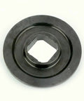 Black steel aftermarket circular saw blade clamp washer flange, shown from top view, for secure blade retention.