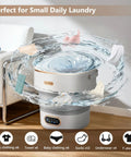 Smooth Operator 20L Mini Portable Washer And Spin Dryer Folding Space Saver with spinning laundry and assorted items.