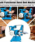 Zhenyuwang Electric Belt Sander 1100W Brushless Motor with workstation setup for wood polishing and DIY projects.
