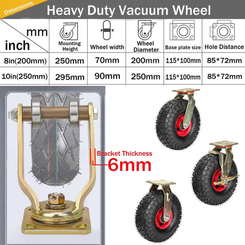 Rock Solid Heavy Duty Replacement Rubber Caster Wheels 8 Or 10 Inch Swivel Rollers With Locking Brake Premium steel base with pneumatic tires.