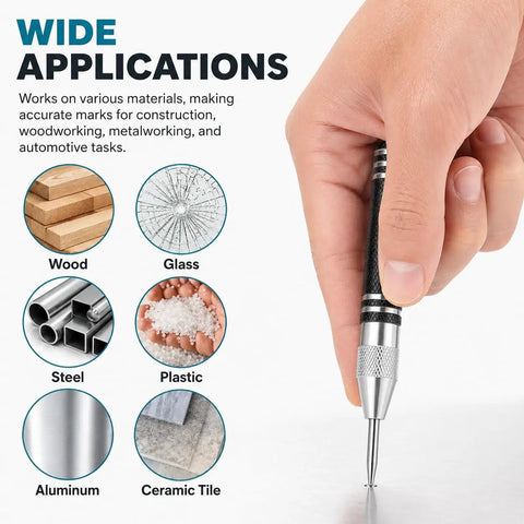 Heavy Duty Automatic Center Punch With Kickass Spring Loaded Design And Adjustable Tension for precise dimpling on various materials.