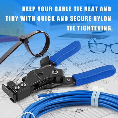 Cable Tie Tool For Plastic And Nylon Zip Ties With Auto Cutter And Fastening Fits Two Point Four To Twelve Mm Ties displayed